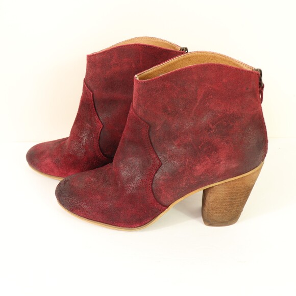 BP Burgundy distressed look Suede Leather Booties size 10 - Picture 2 of 8